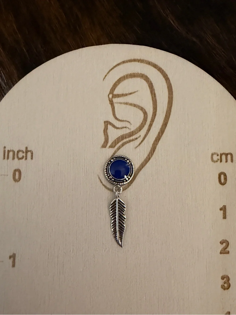❤️Blue Lapis Lazuli Navajo Style Stamped Sterling Silver Dangle Feather Earrings